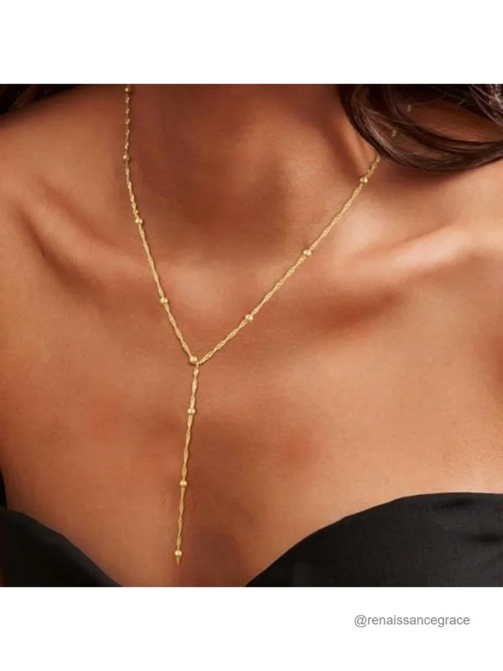 Layered Y Necklace Dainty Long Lariat 14K Gold Plated Brass